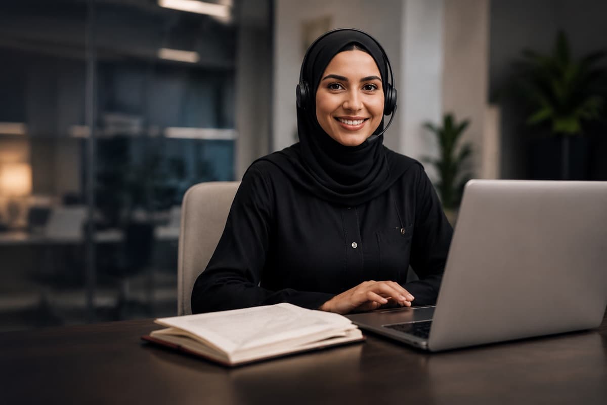 موظفة في فريق سيتي سيرف تردّ على مكالمة من مكتبها.